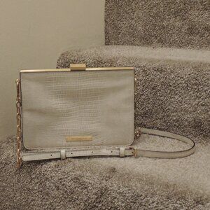 Donna Karan New York Ivory Faux Lizard Clutch Crossbody Gold Chain Bag